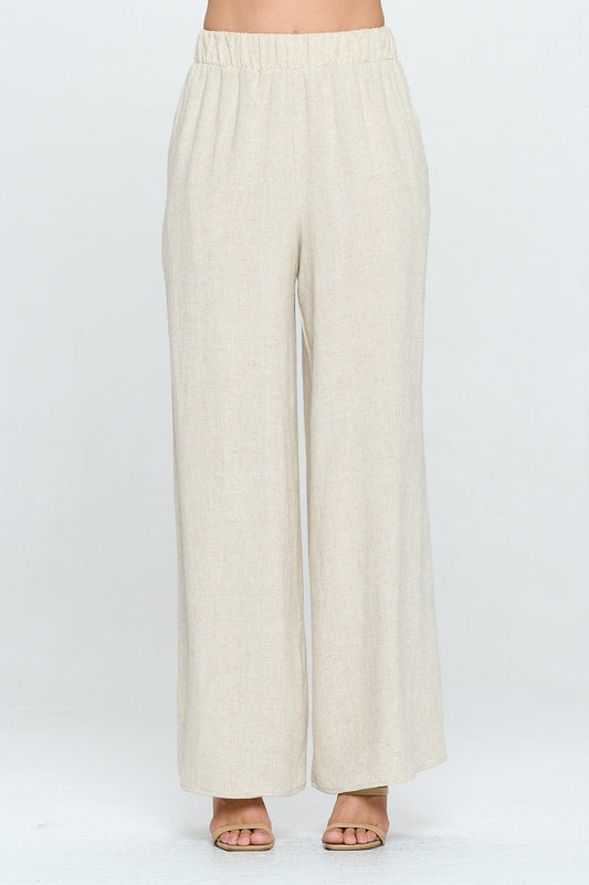 Solid Linen Wide Leg Pants with Pockets