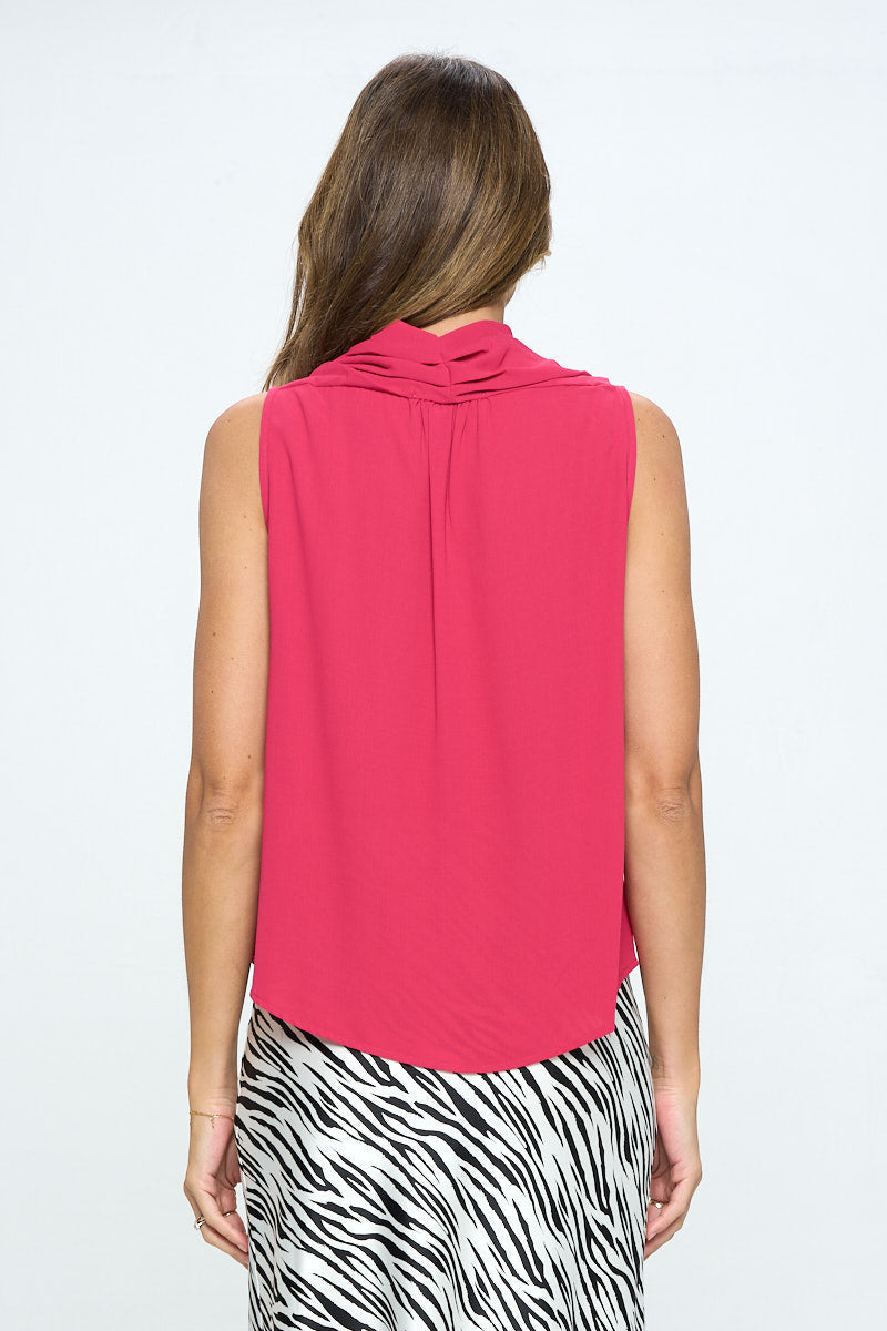 Solid V neck Top with Drape Neckline