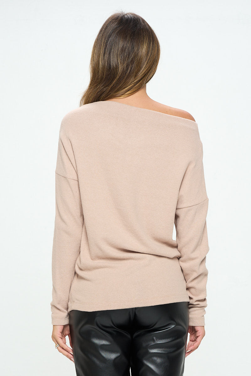 Taupe Brushed Knit Off the Shoulder Top