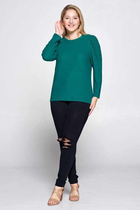 Soft Green Scoop Neck Puff Sleeve Top