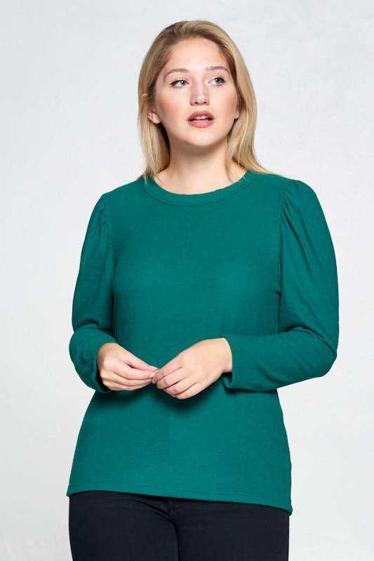 Soft Green Scoop Neck Puff Sleeve Top