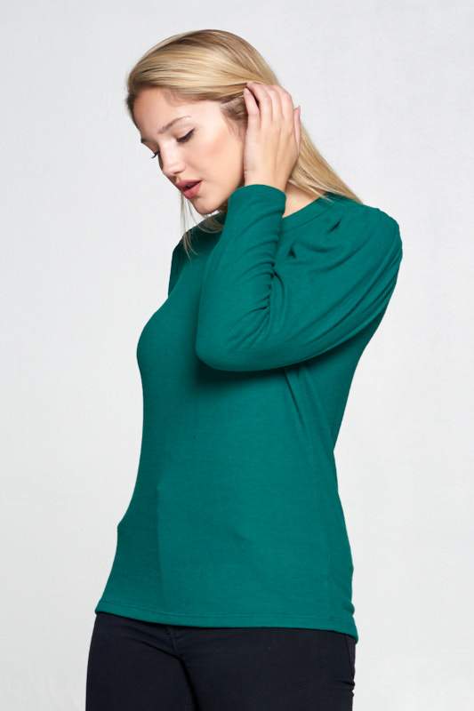 Soft Green Scoop Neck Puff Sleeve Top