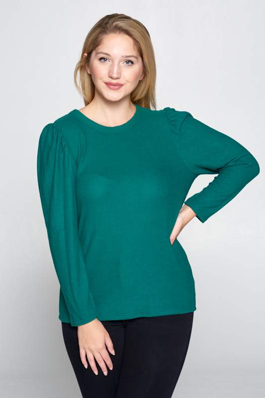 Soft Green Scoop Neck Puff Sleeve Top