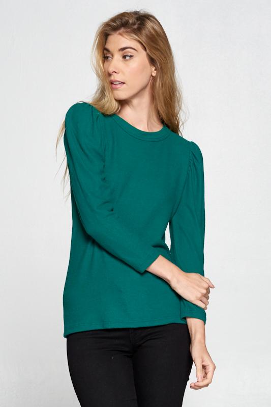 Extra Soft Green Scoop Neck Puff Sleeve Top