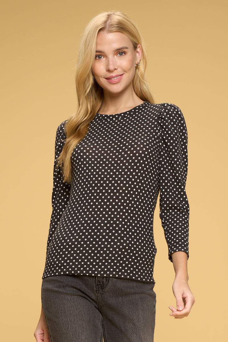 Polka Dot Top with Puff Sleeve