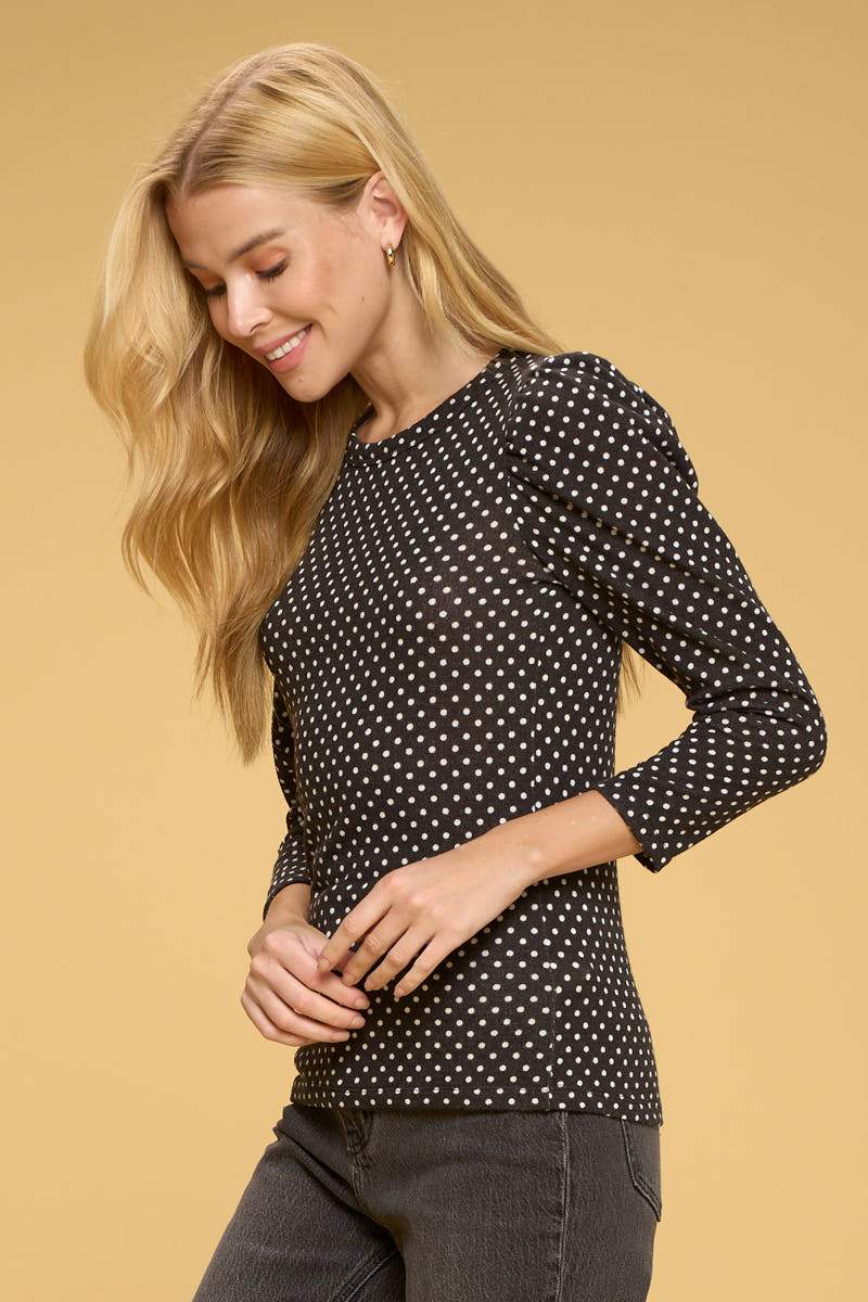 Polka Dot Top with Puff Sleeve