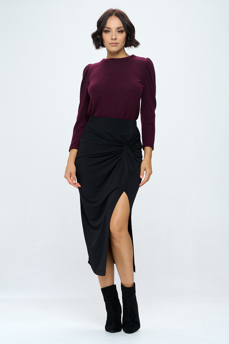 Midi Skirt with Front Knot and Slit