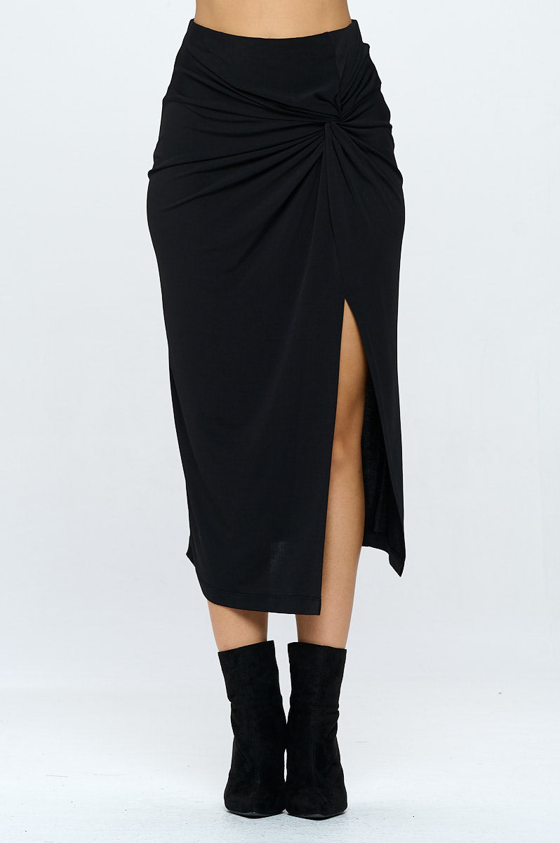 Midi Skirt with Front Knot and Slit