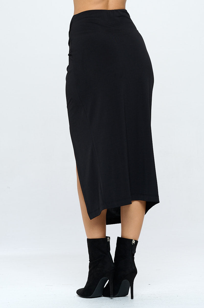 Midi Skirt with Front Knot and Slit