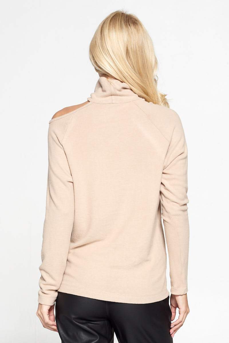 Taupe Cold Shoulder Turtleneck Top