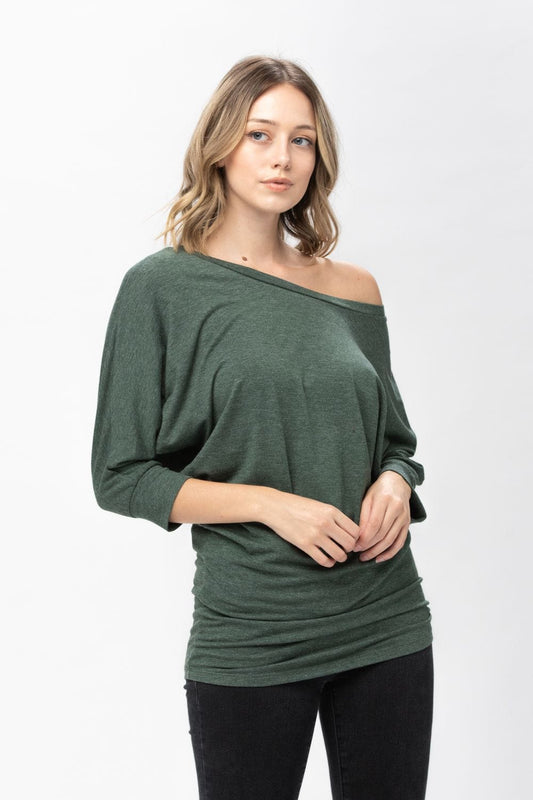 3/4 Dolman Batwing Sleeve Round Neck Comfy Loose fit Casual Tunics