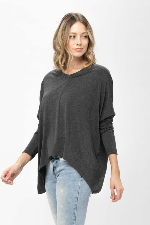 Knit Tunic Blouse Dolman Sleeve Oversized Curved-Hem Asymmetrical Tops