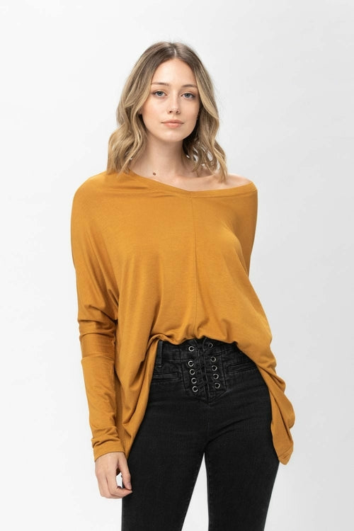 Knit Tunic Blouse Dolman Sleeve Oversized Curved-Hem Asymmetrical Tops