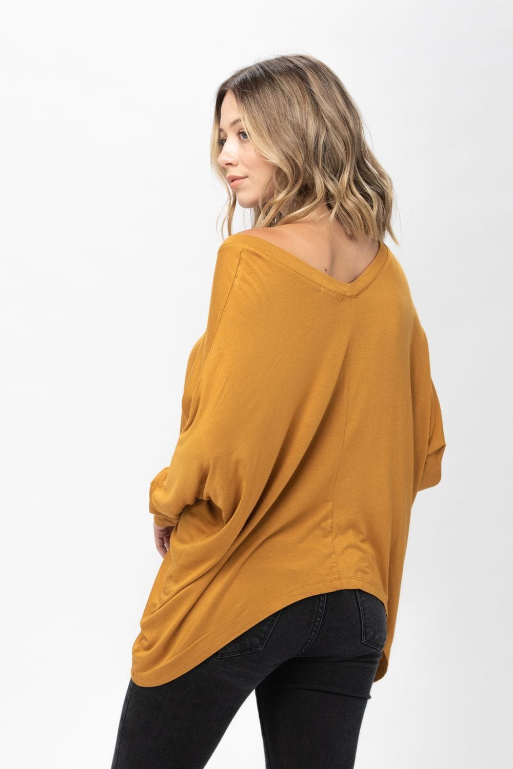 Knit Tunic Blouse Dolman Sleeve Oversized Curved-Hem Asymmetrical Tops