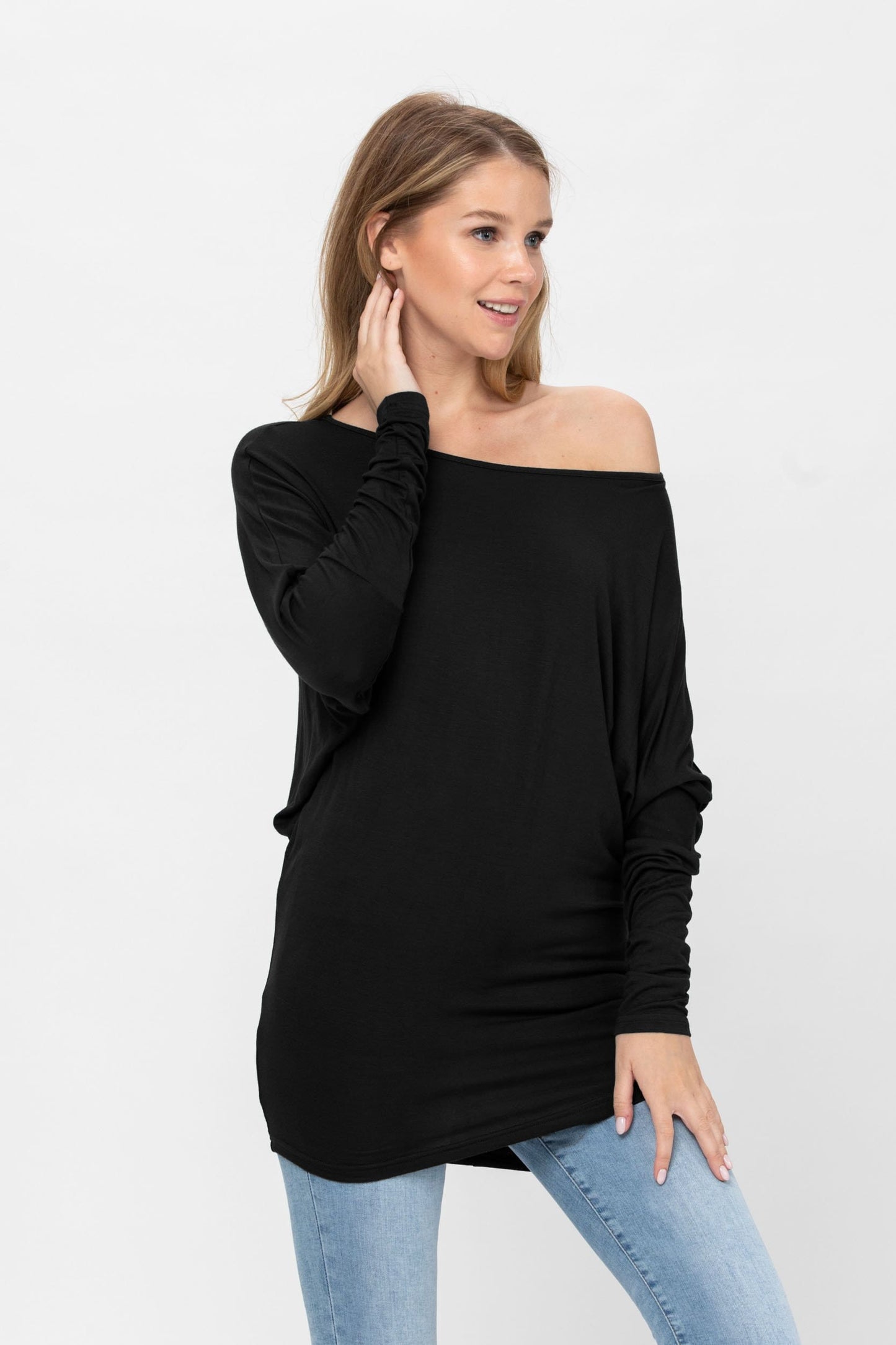 Flowy Comfort Draped Long Sleeve Batwing Dolman Top S-XL Plus Size