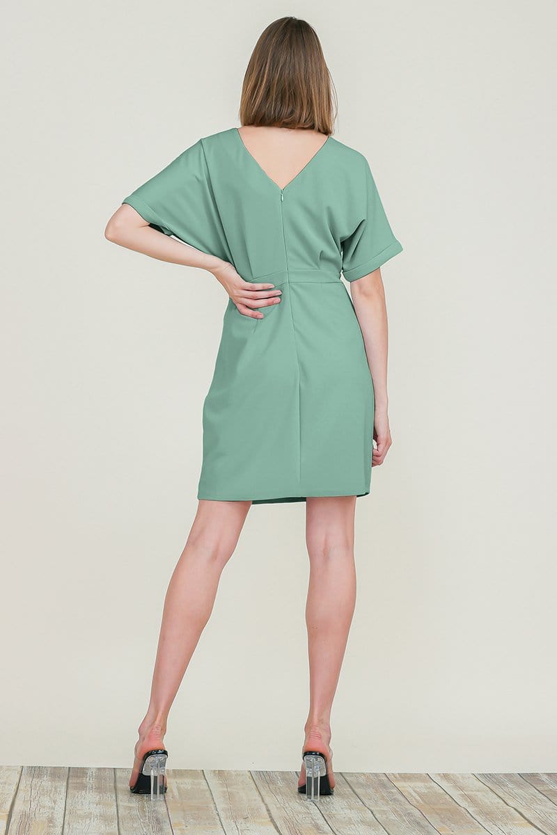 Dolman Short Kimono Sleeve Round Neck Casual Dress with Back Zip