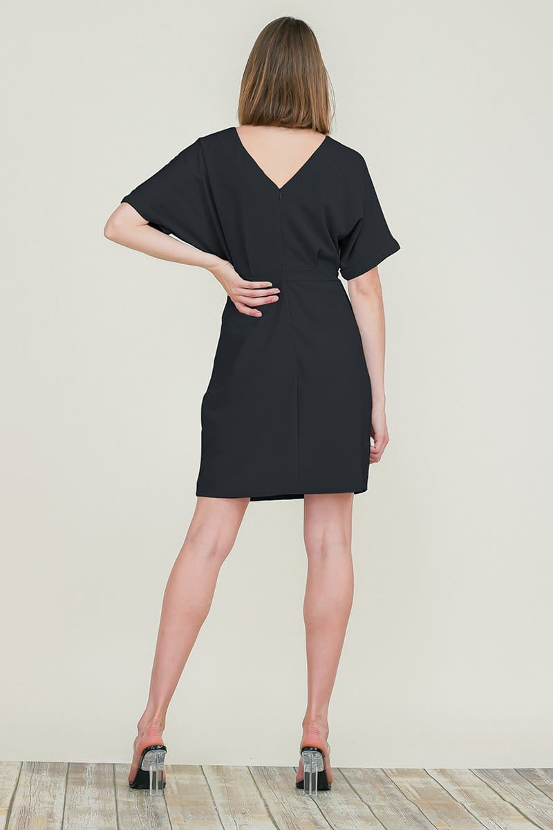 Dolman Short Kimono Sleeve Round Neck Casual Dress with Back Zip