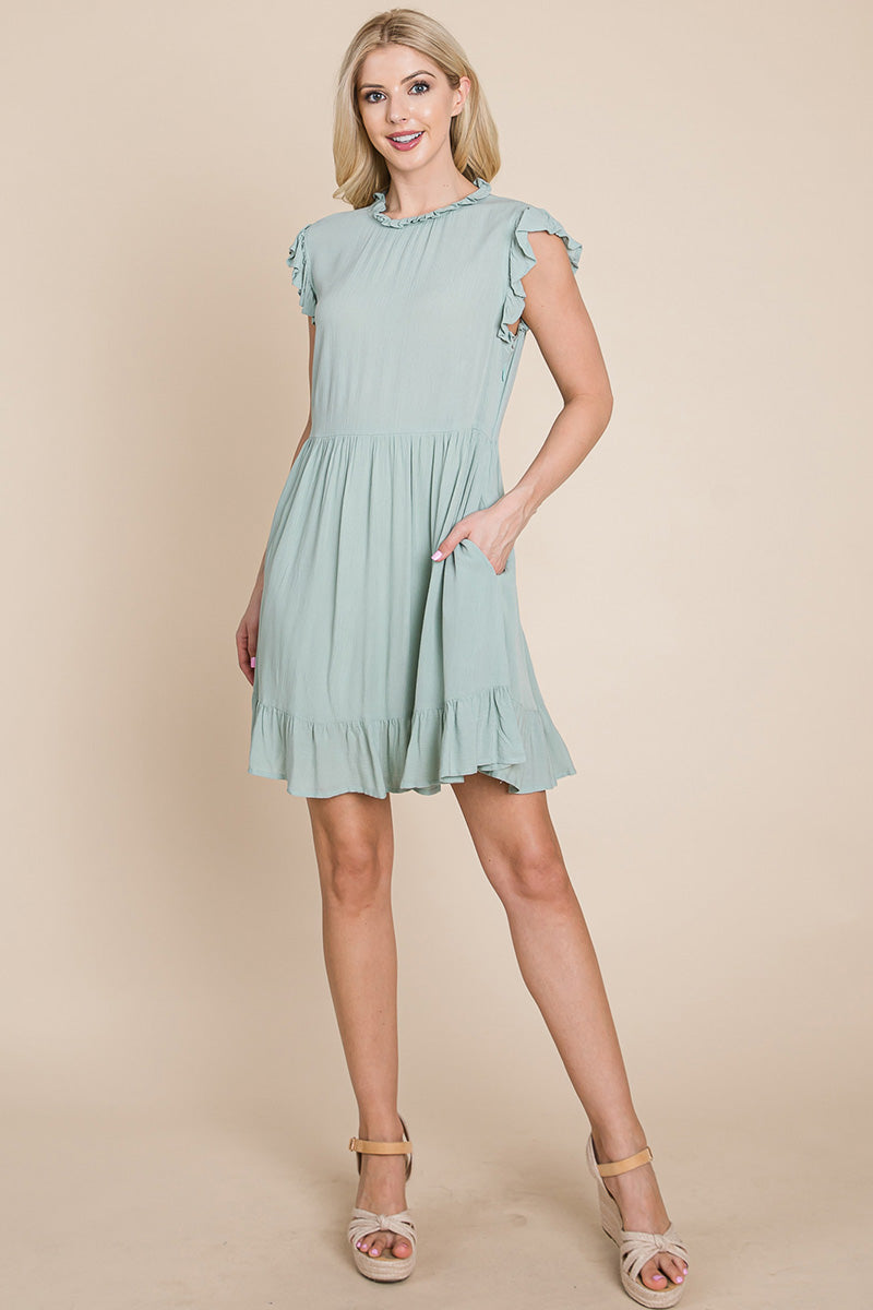 Ruffled Sleeveless Babydoll dress with pockets