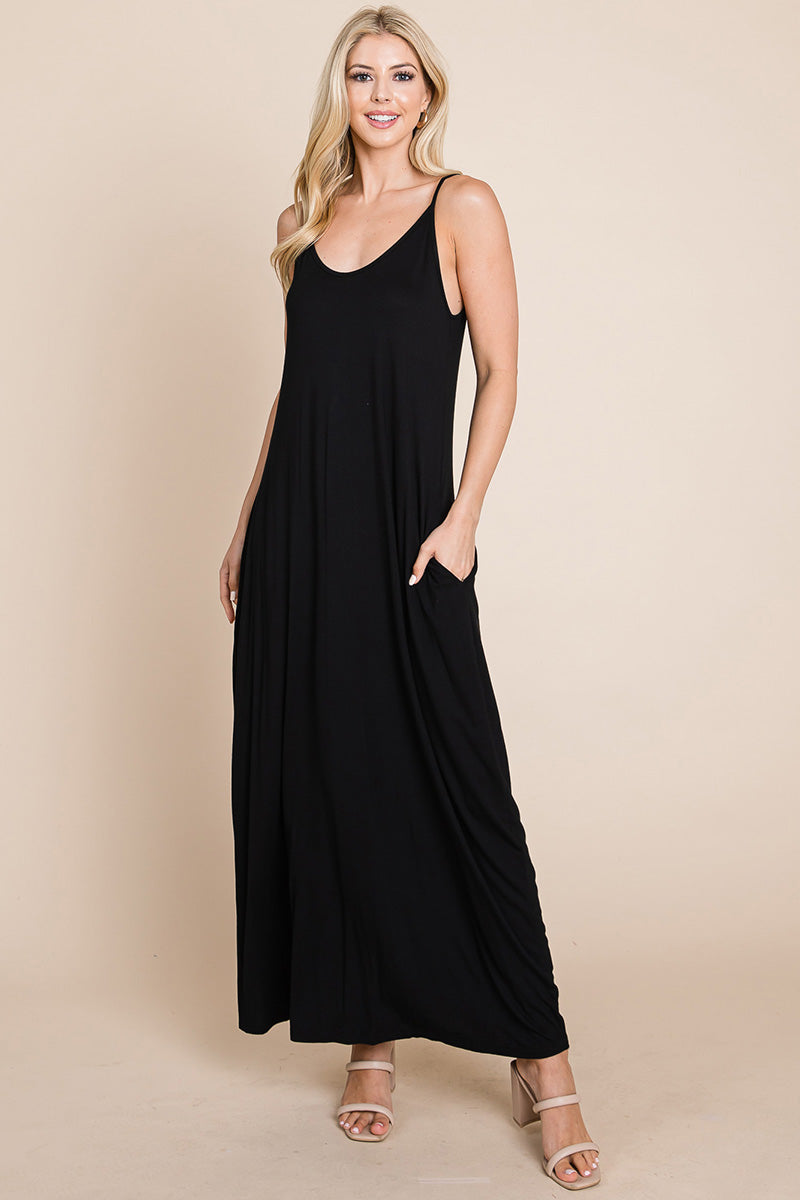 Light Cami Strap Pocketed Jersey Maxi Dress