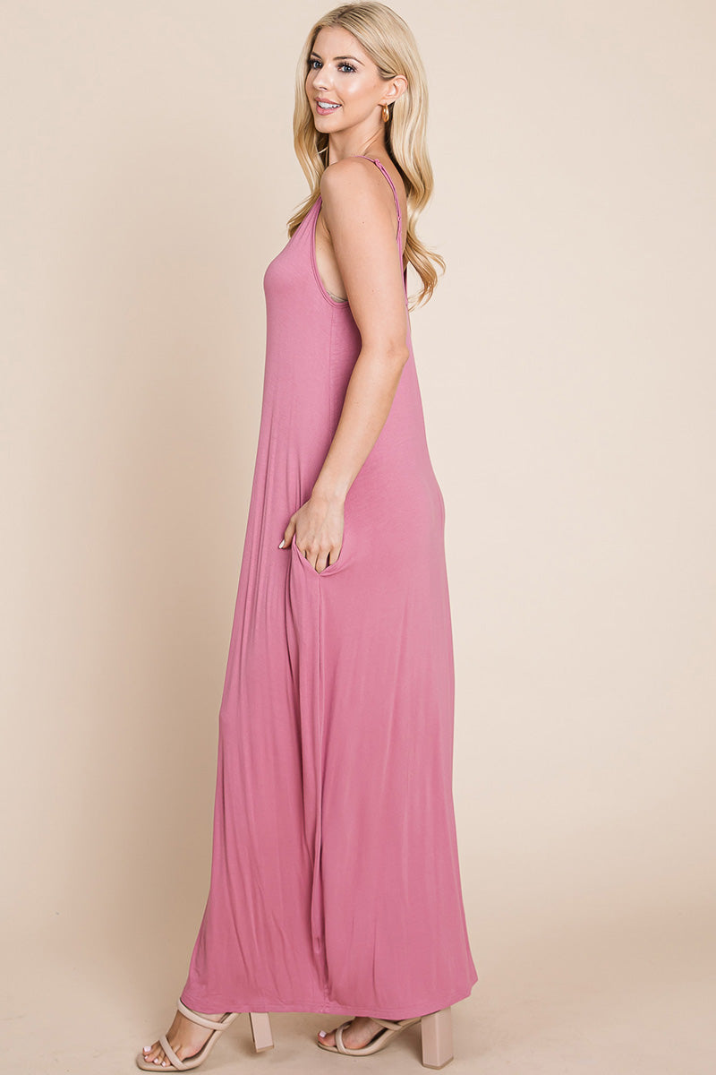 Light Cami Strap Pocketed Jersey Maxi Dress