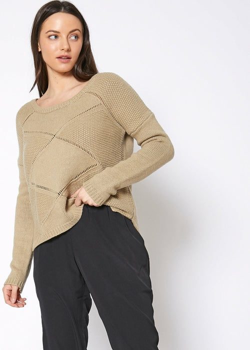 Women's Eyelet Cutout Hi Lo Sweater