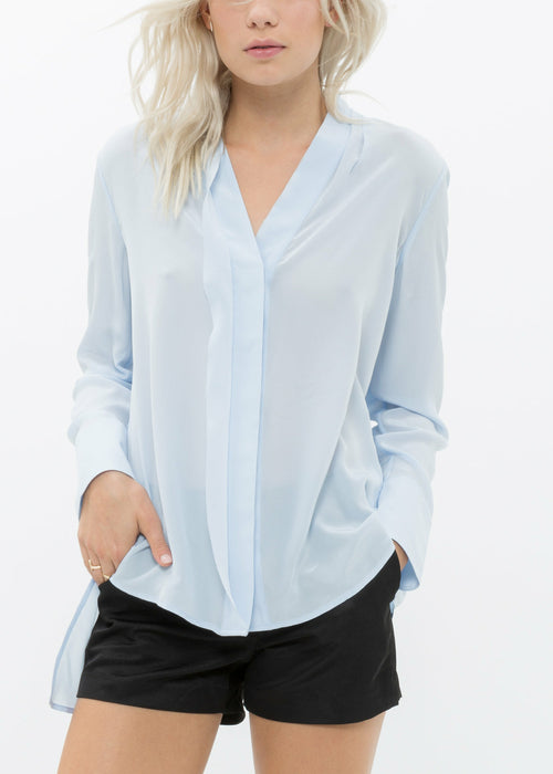 Women's Sheer Placket Hi Lo Blouse