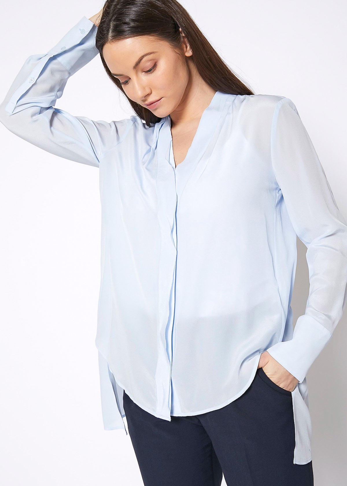 Women's Sheer Placket Hi Lo Blouse