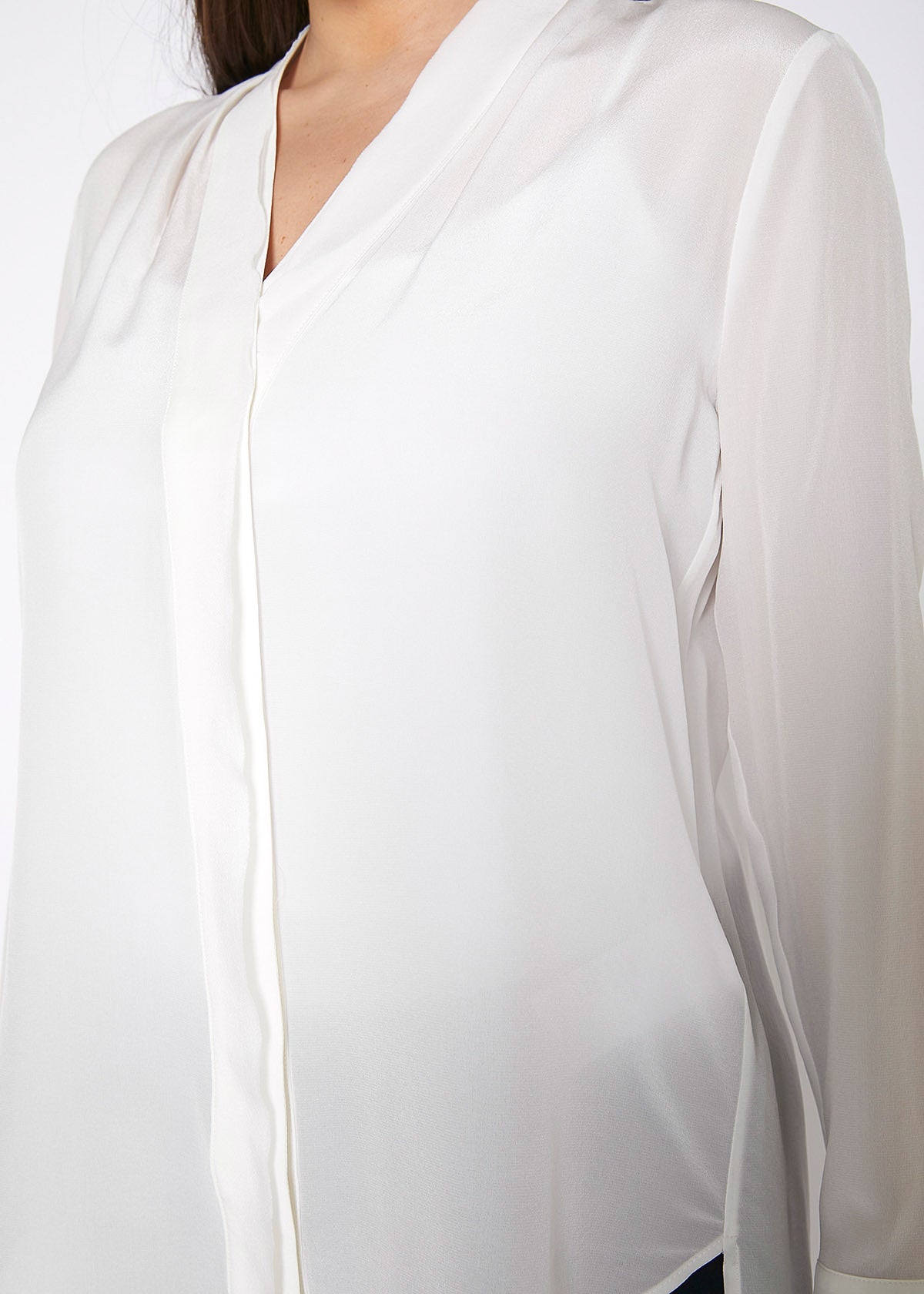 Women's Sheer Placket Hi Lo Blouse