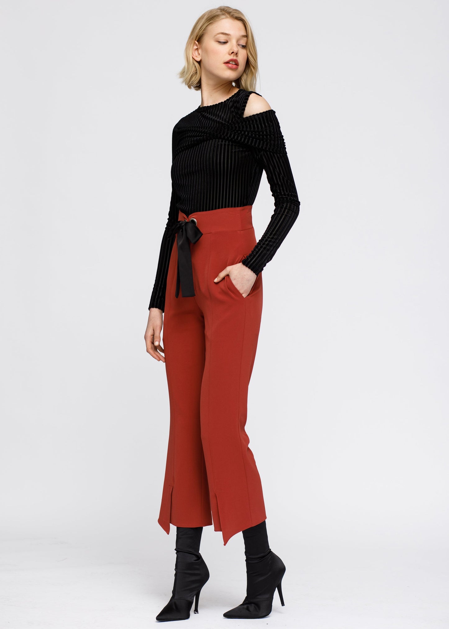 Women's High Waist Front Slit Trouser