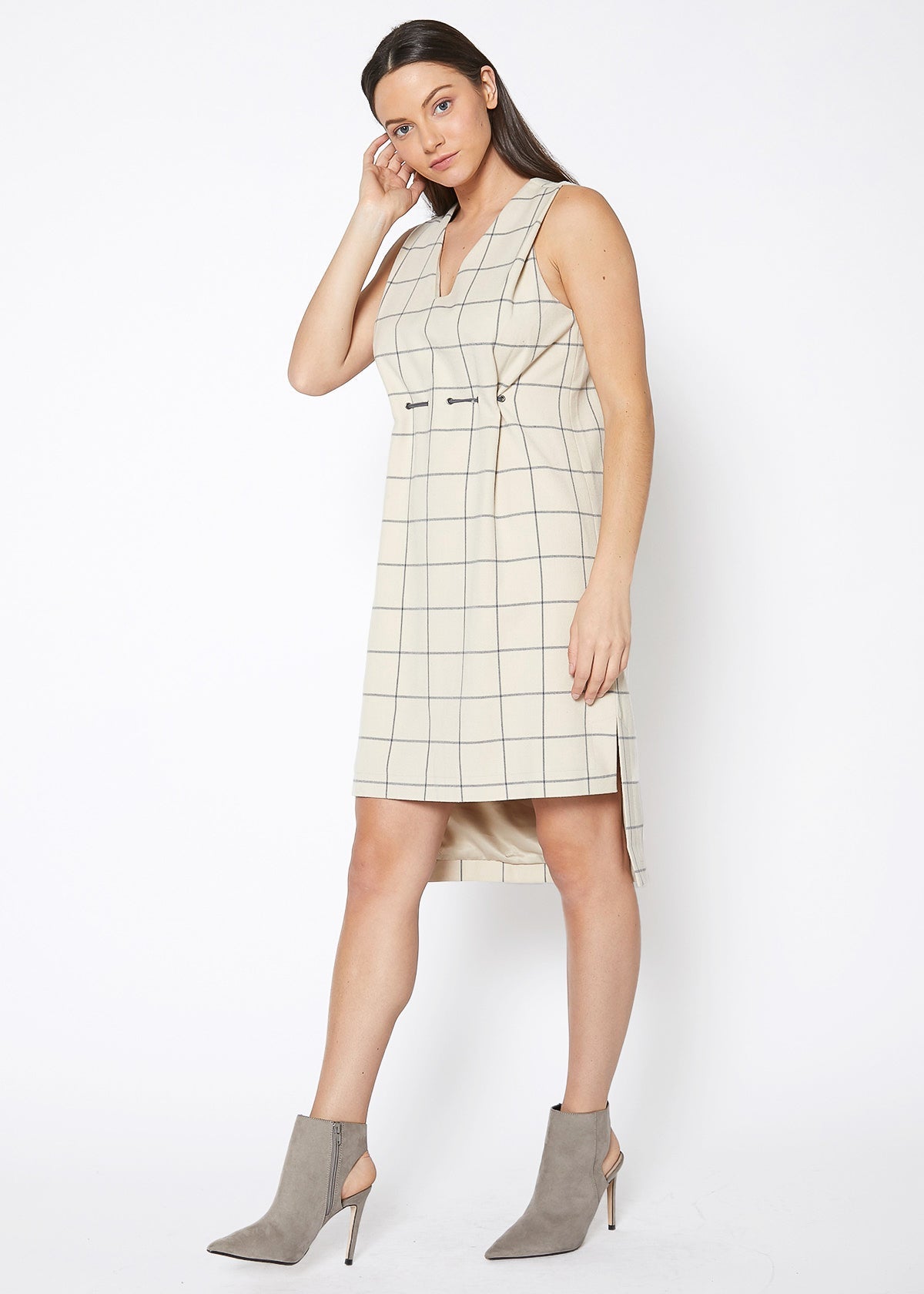 Window Pane Plaid High Low Sleeveless Dress