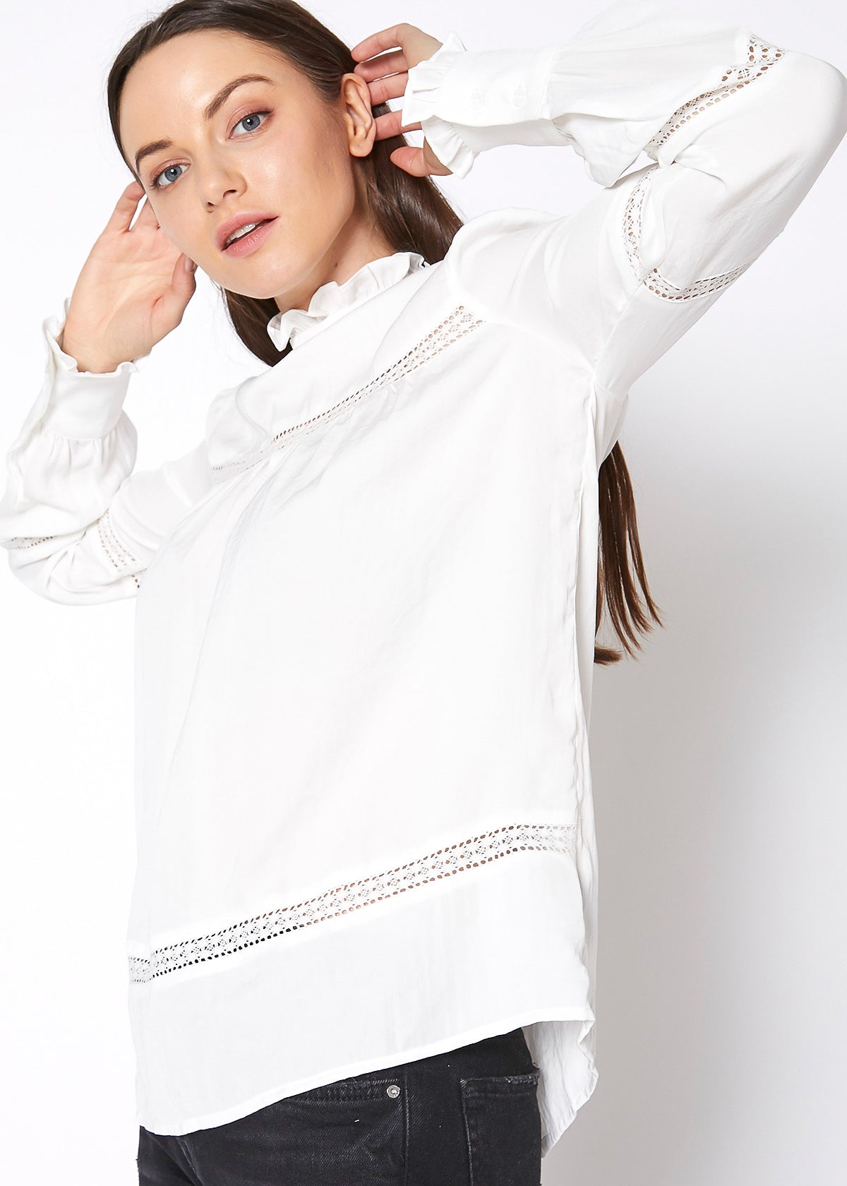 Women's Eyelet Long Sleeve Mock Neck Top