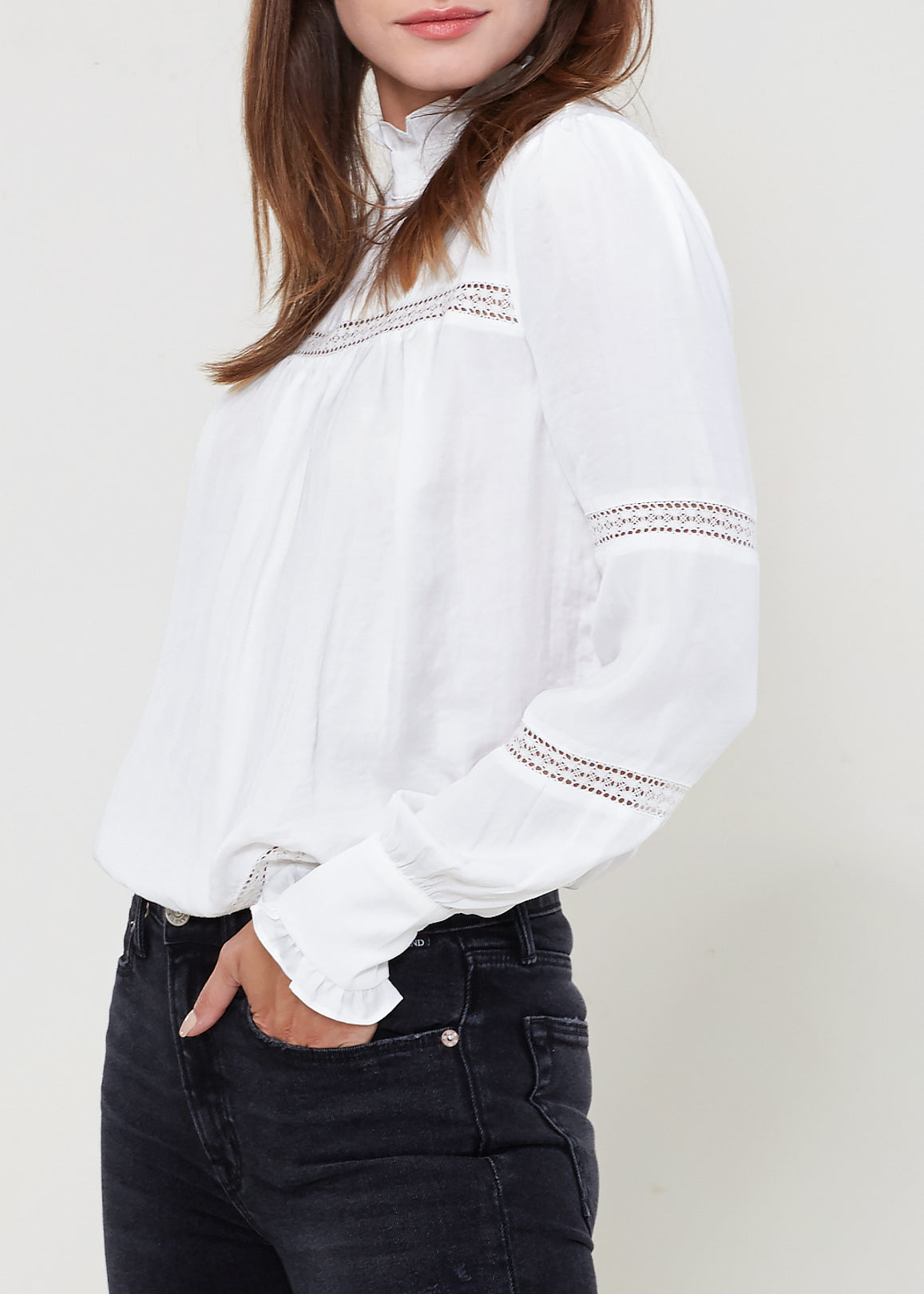 Women's Eyelet Long Sleeve Mock Neck Top