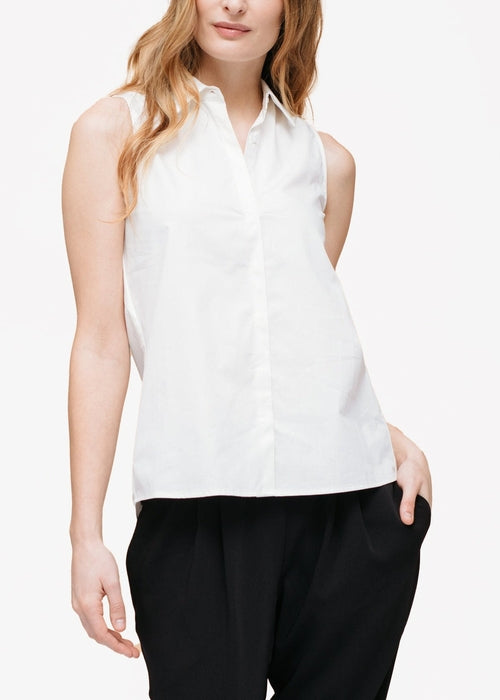 Women's Basic Sleeveless Poplin Shirt In White