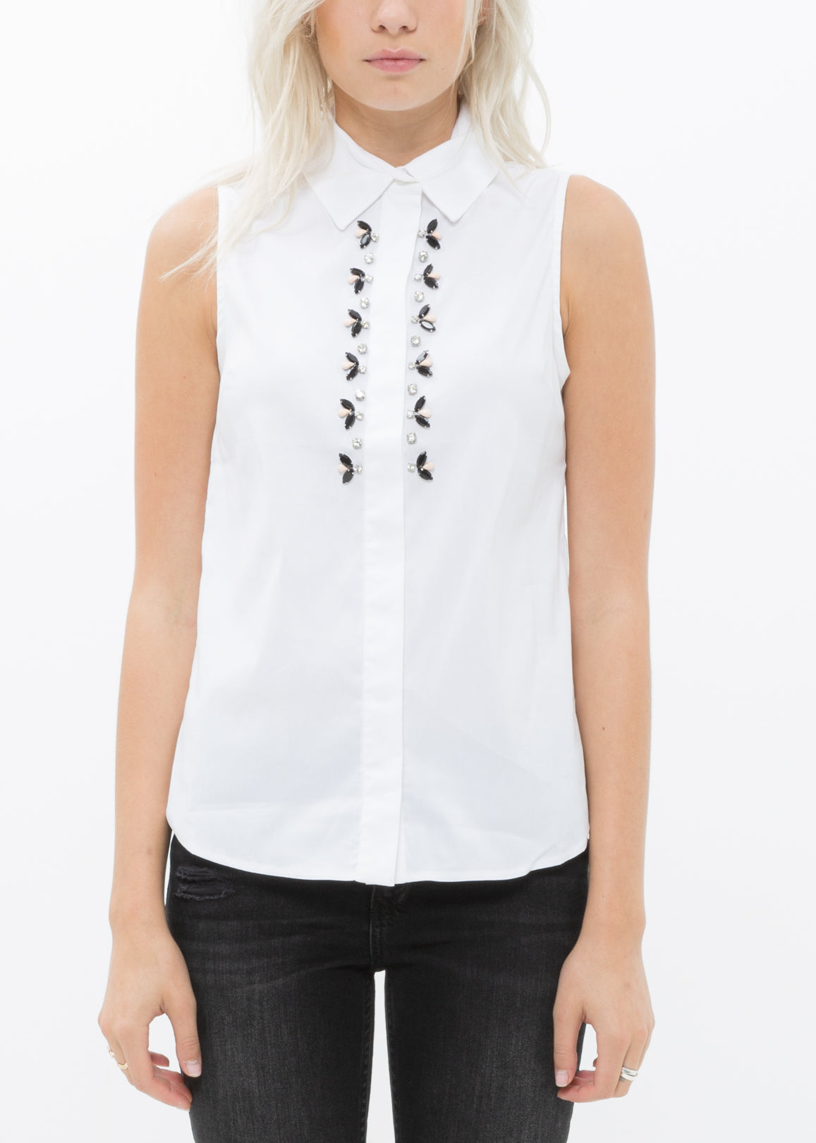 Women's Sleeveless Trim Detail Button Up Shirt