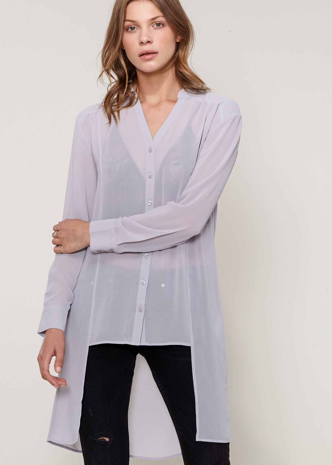 Women's Casual Sheer Hi-Lo Blouse