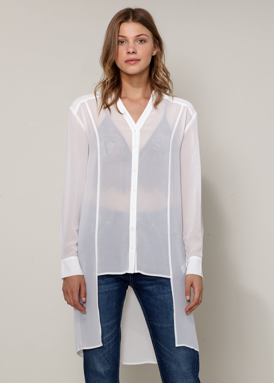 Women's Casual Sheer Hi-Lo Blouse