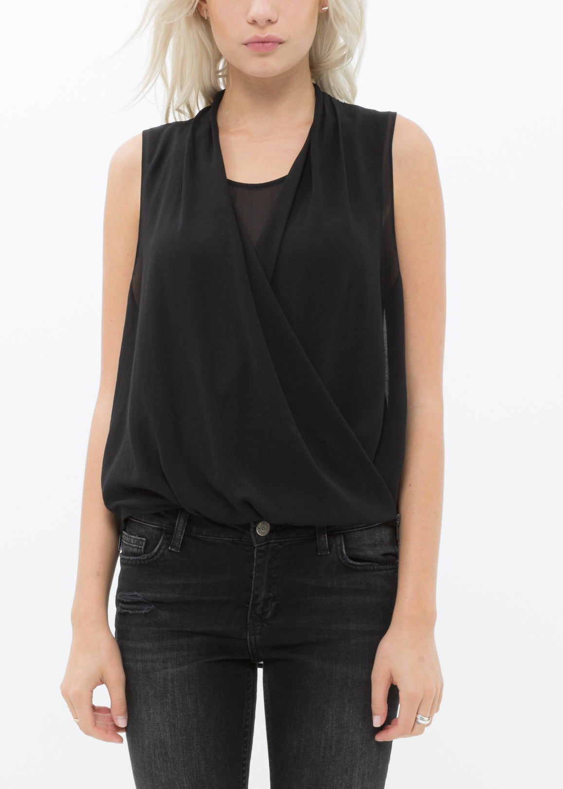 Women's Surplice Sleeveless Blouse In Black