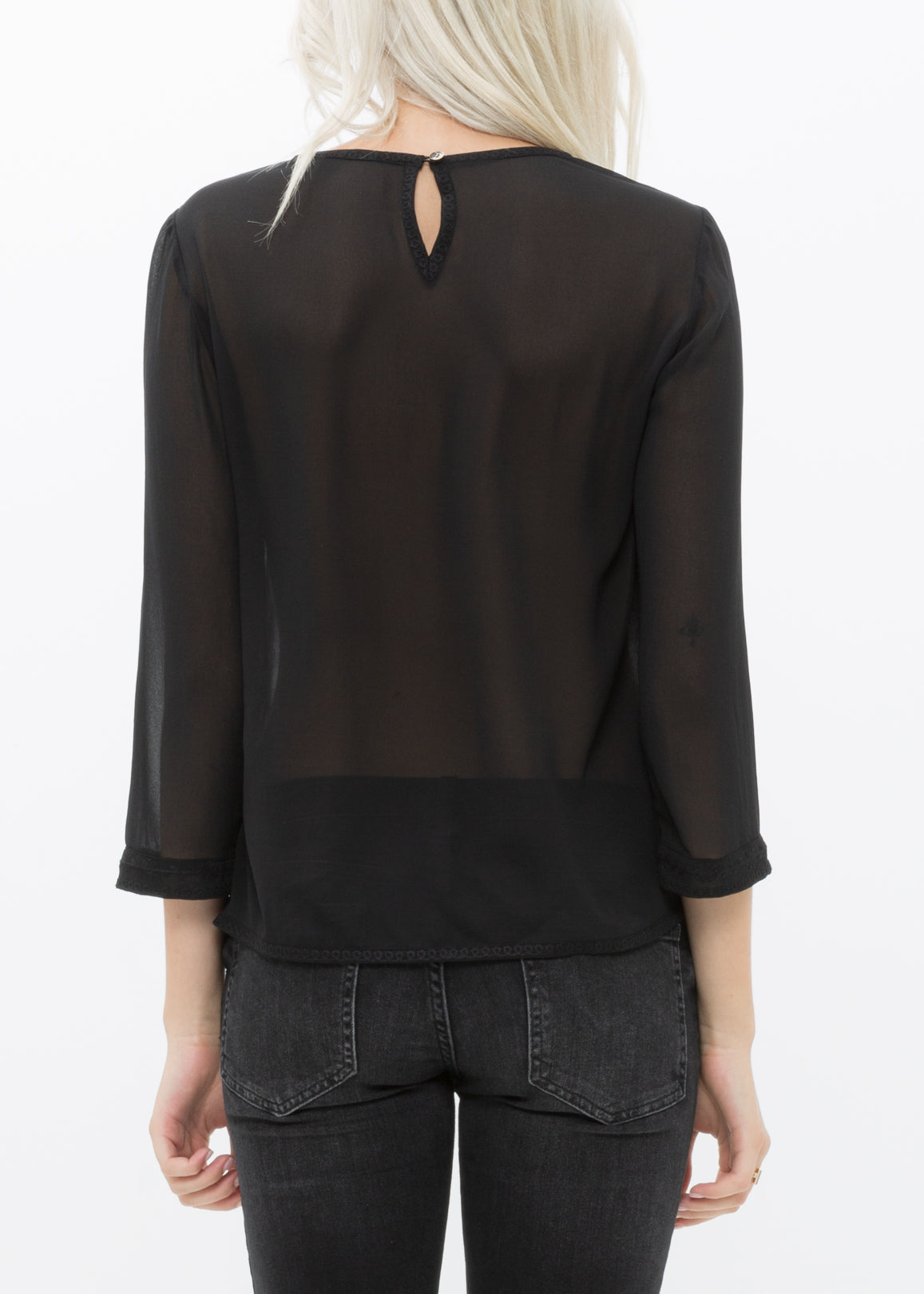 Women's Embossed Long Sleeve Sheer Top In Black