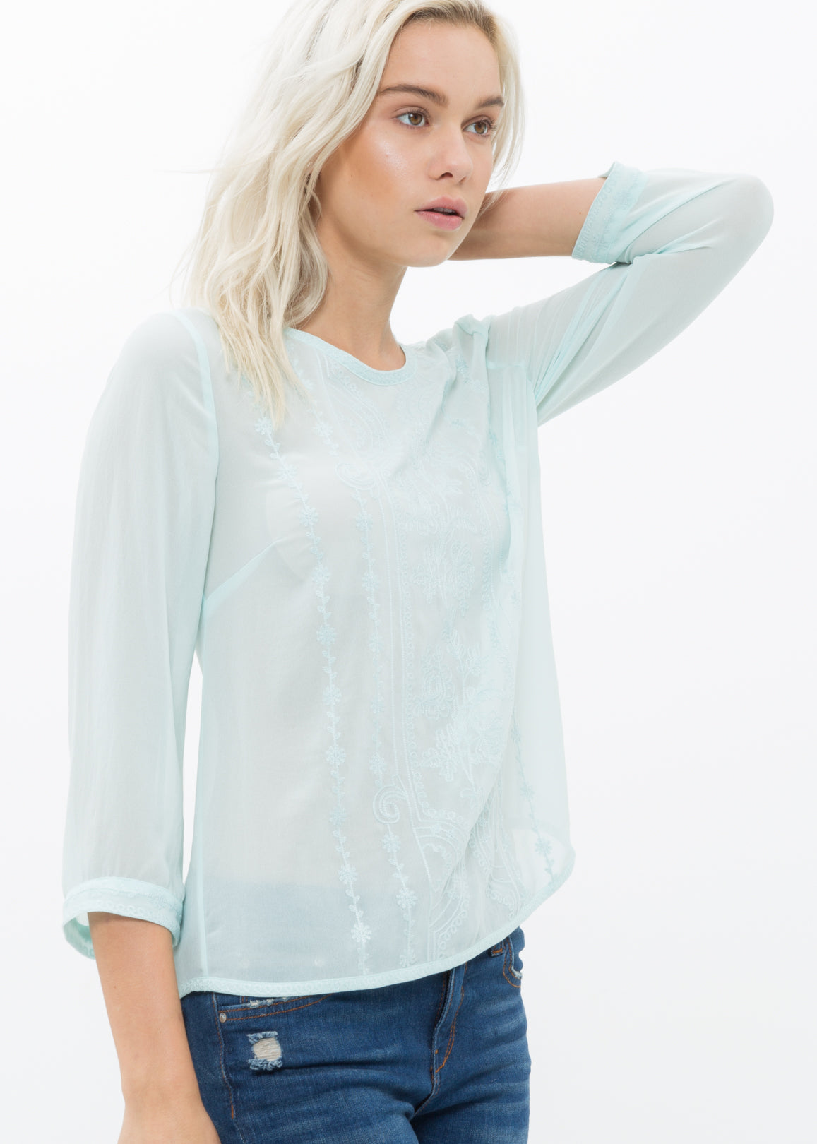 Women's Embossed Top In Pepper Mint