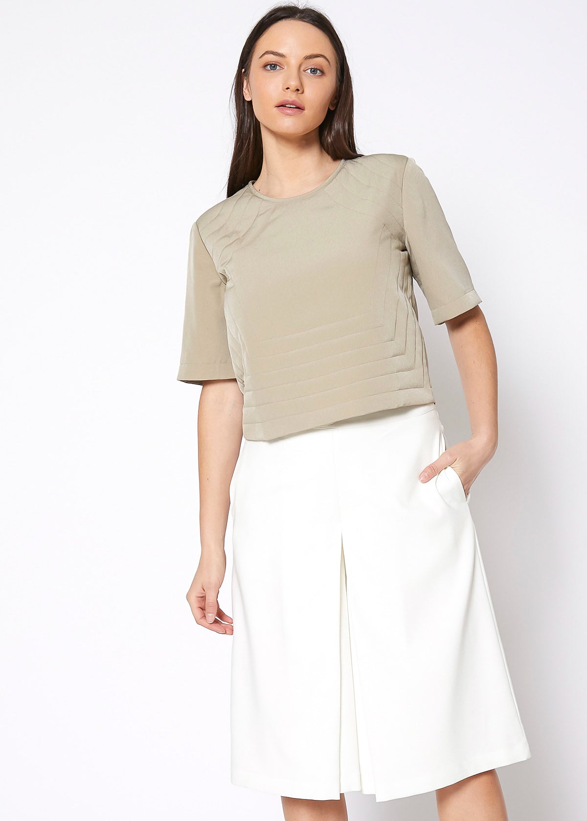 Women's Embossed Short Sleeve Crop Top