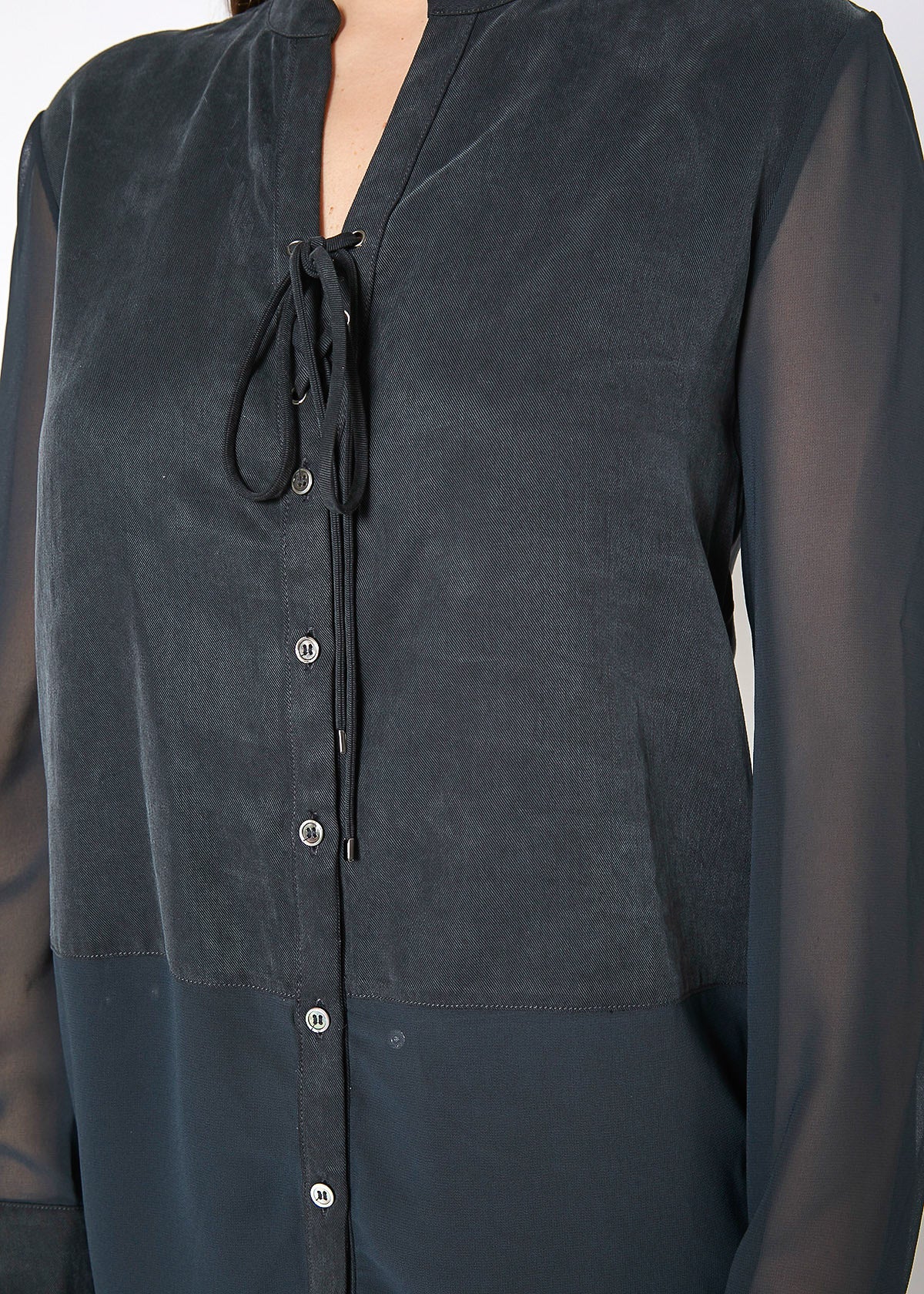 Women's Mesh Contrast Button Up Shirt In Black