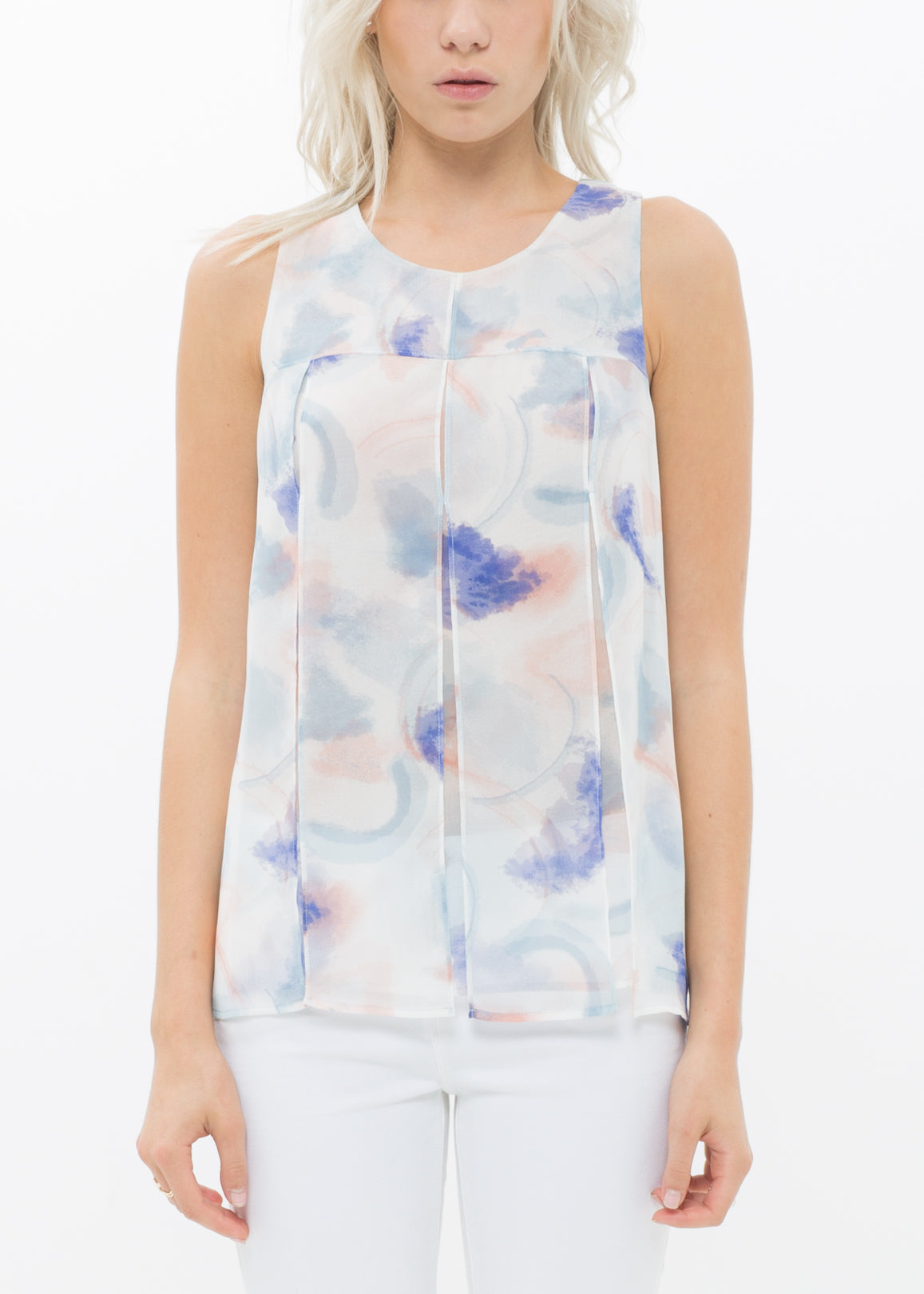 Women's Sleeveless Slit Blouse In Water Color