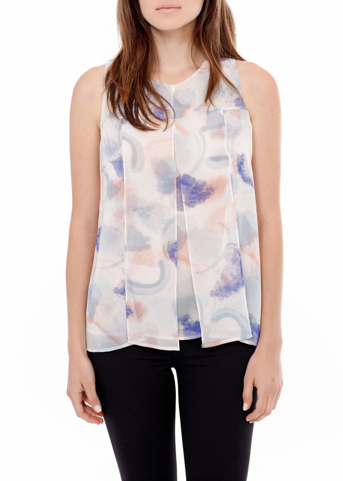 Women's Sleeveless Slit Blouse In Water Color