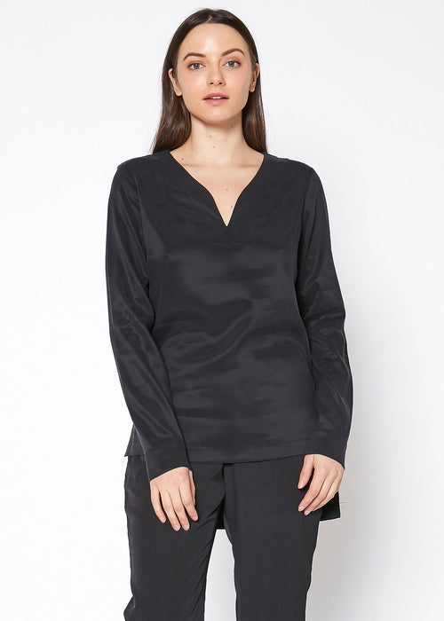 Women's Round Split Neck Hi-Lo Top