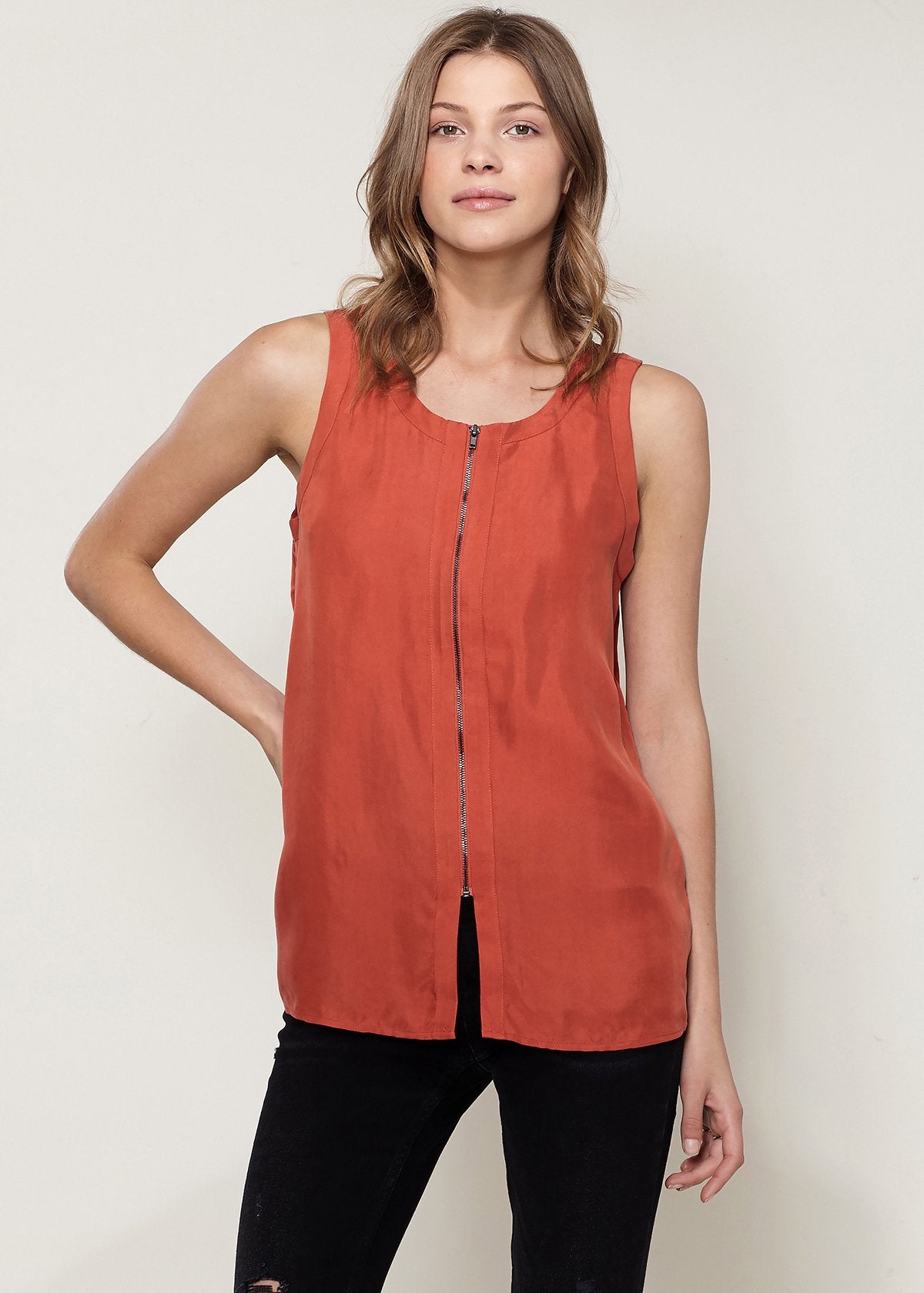 Women's Sleeveless Zip Up Front Top