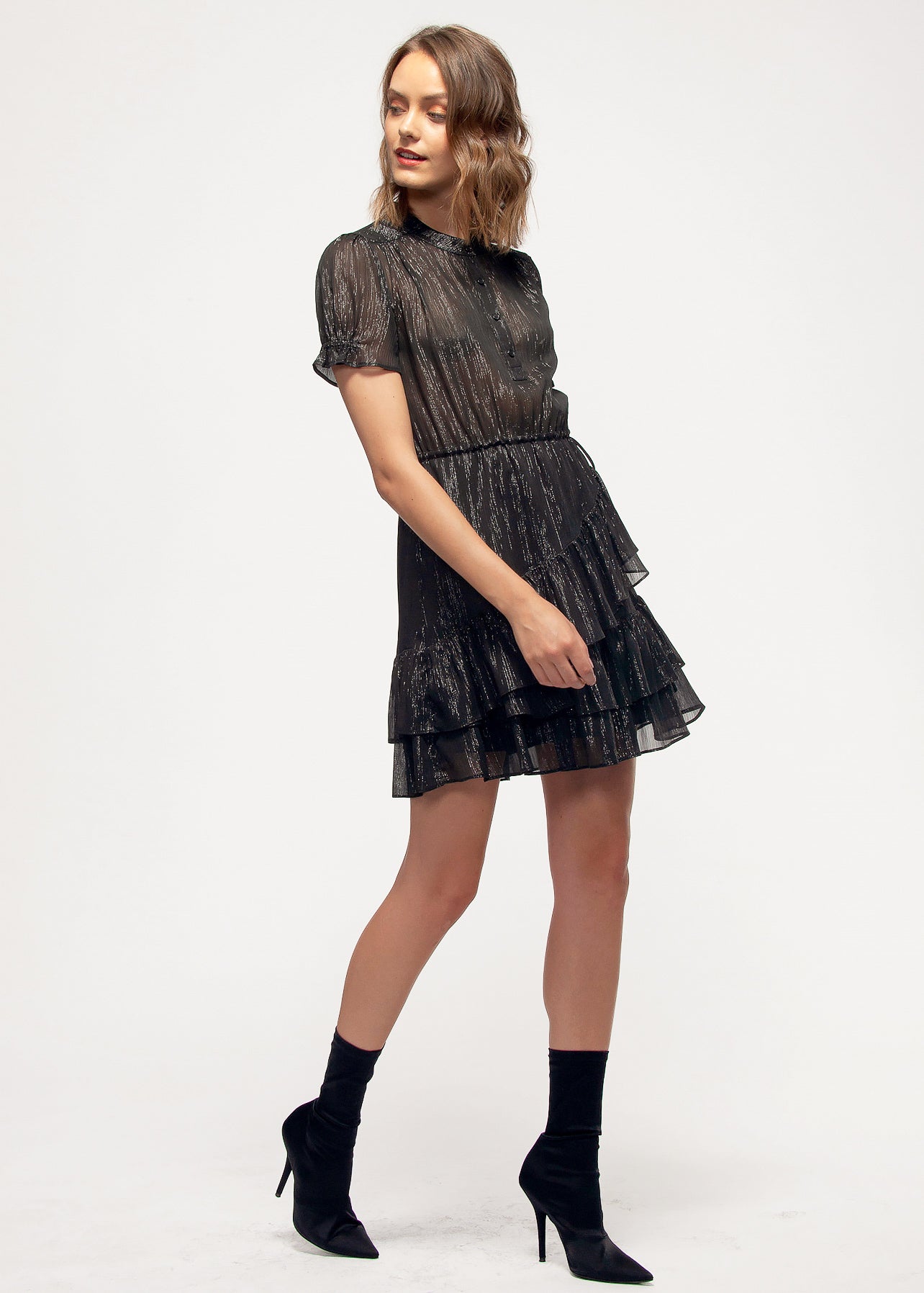 Women's Lurex Yoryu Ruffle Dress In Black