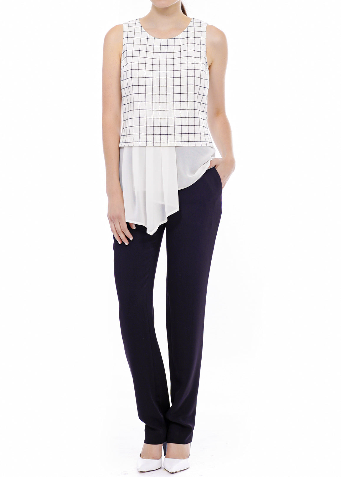 Women's Sleeveless Top In Square Jacquard