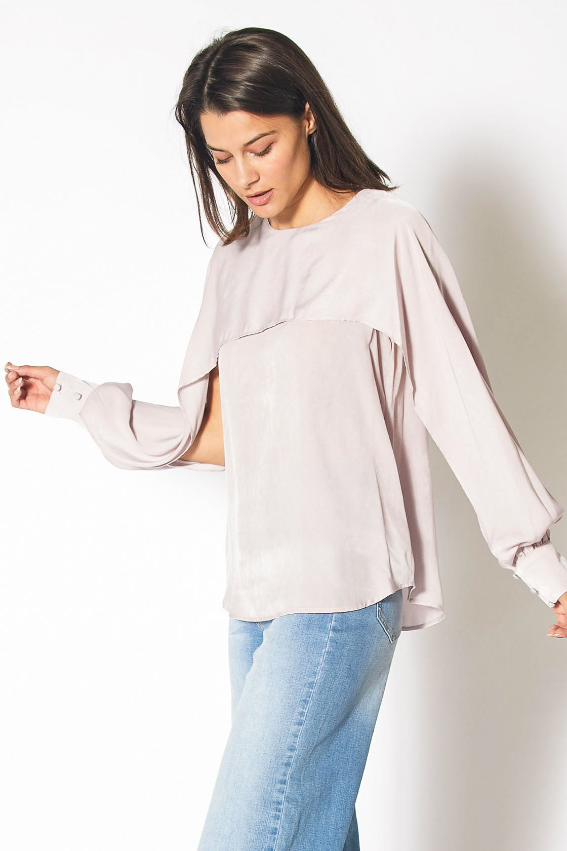 Long Open Sleeve Blouse in Pink Chiffon