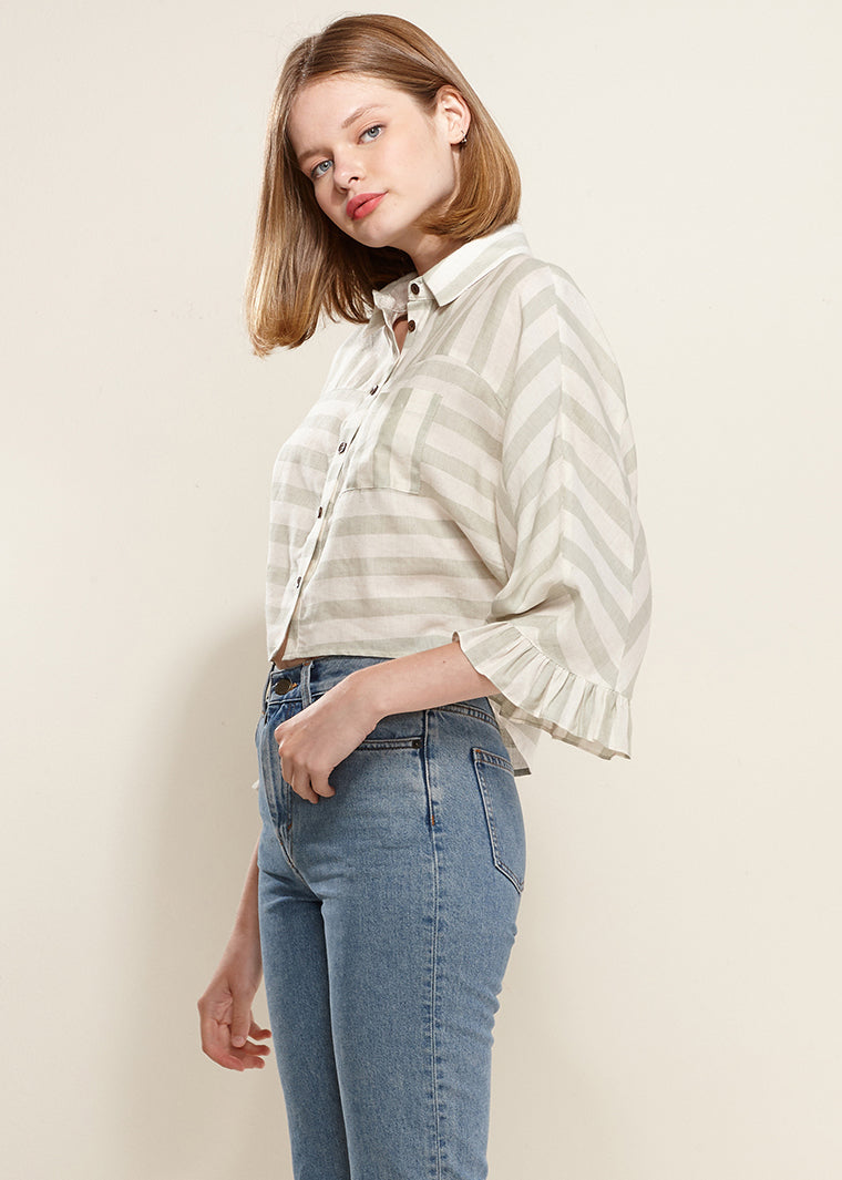 Women's Button Down Cropped Shirt In Sage