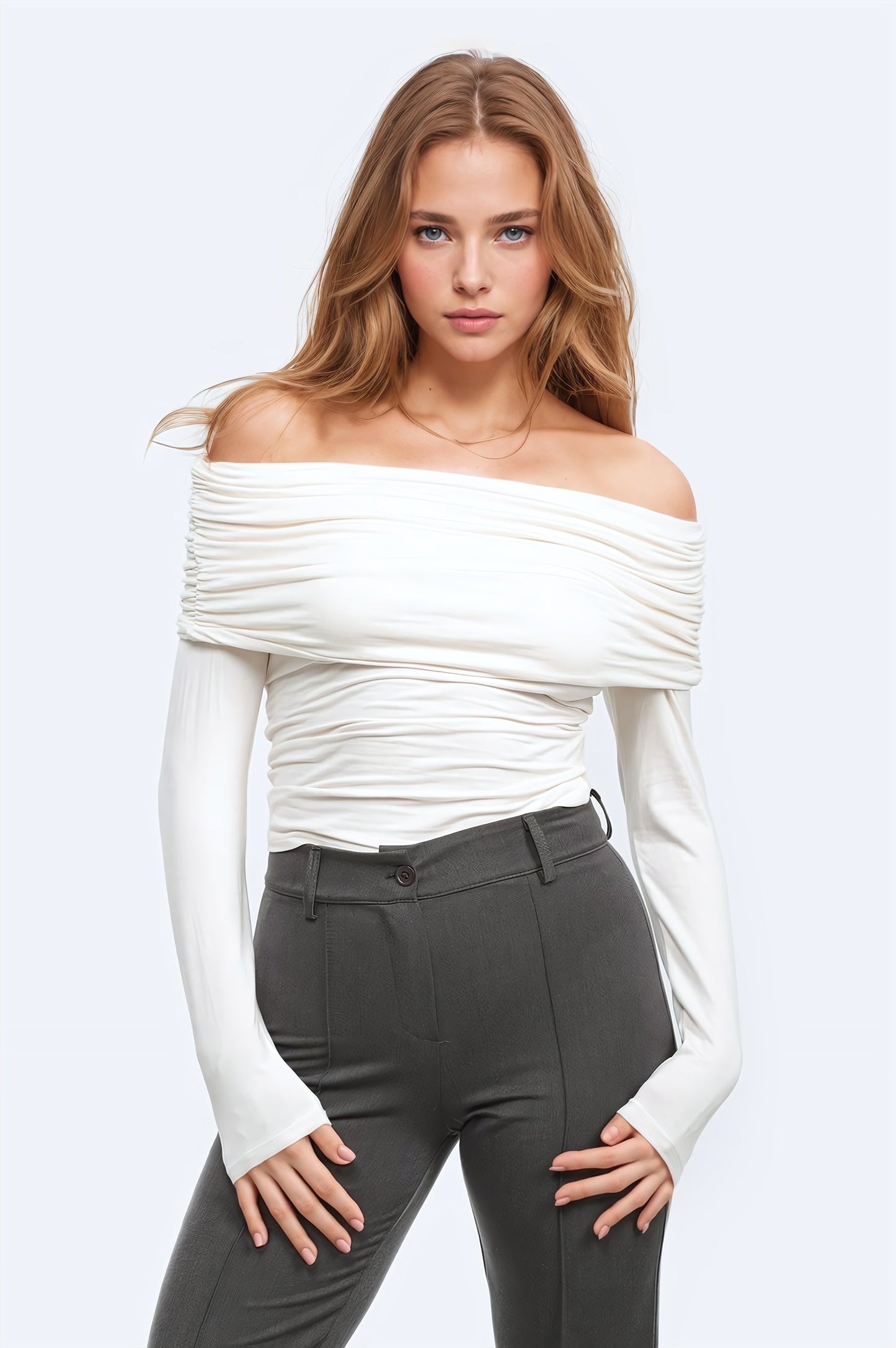 Bodycon Off Shoulder Viscose Top in White